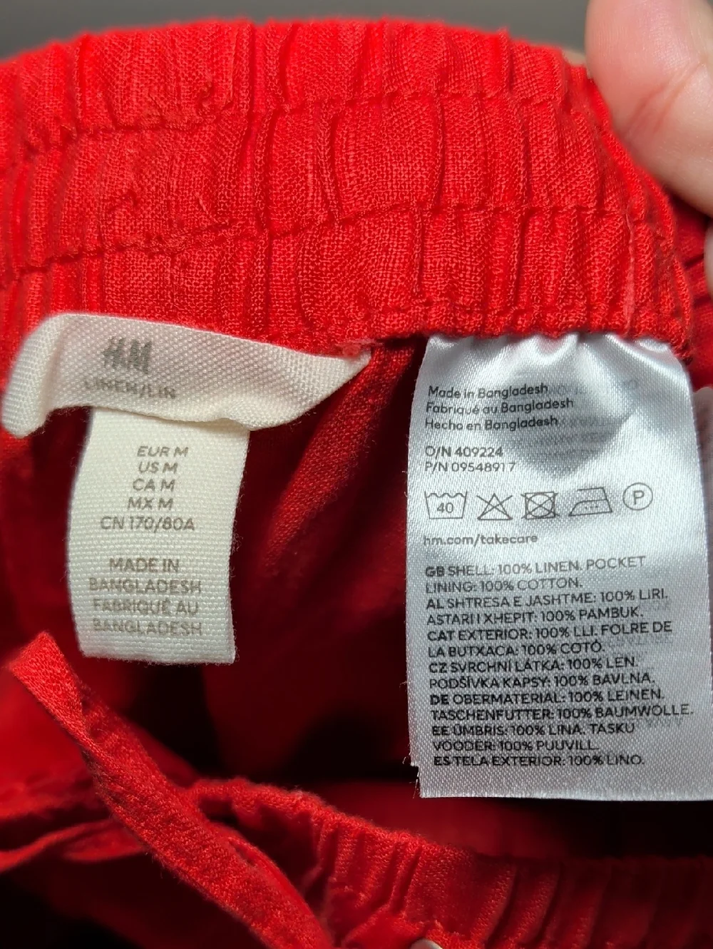 H&M 100% Linen Tapered Pull-on Pants Red High Waist Tomato Girl Women's Size M